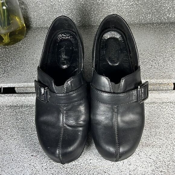 Bjorndal Glenda Black Leather Mules Clogs Shoes Size 6 Buckle - Picture 3 of 8